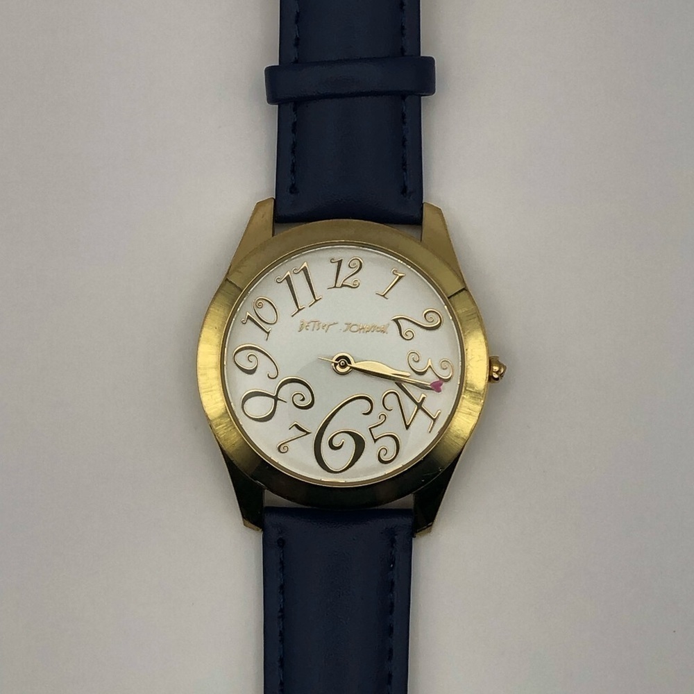 Betsey Johnson Women’s Watch New Dark Navy Blue Band (New Battery) Gold Bezel - Picture 11 of 12